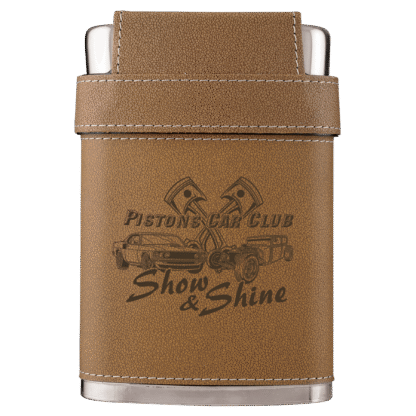 7 oz. Leather Flask with Lid & 3 Shot Glasses