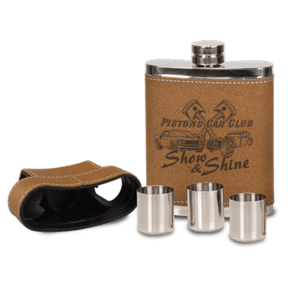 7 oz. Leather Flask with Lid & 3 Shot Glasses - Image 2