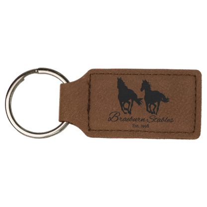 Dark Brown Leatherette Rectangle Keychain
