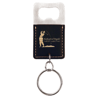 Rectangle Black/Gold Leatherette Bottle Opener Keychain